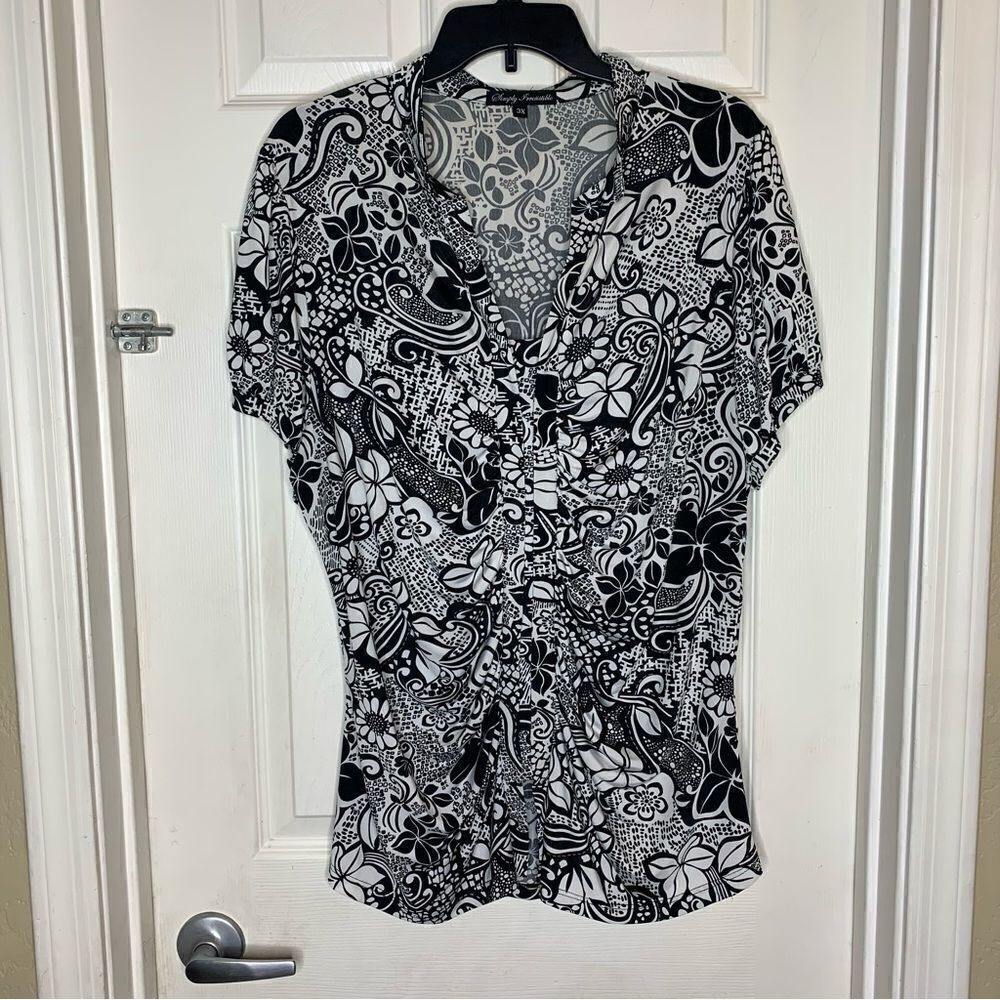 Simply Irresistible Button Down Top Black and White Size 3X